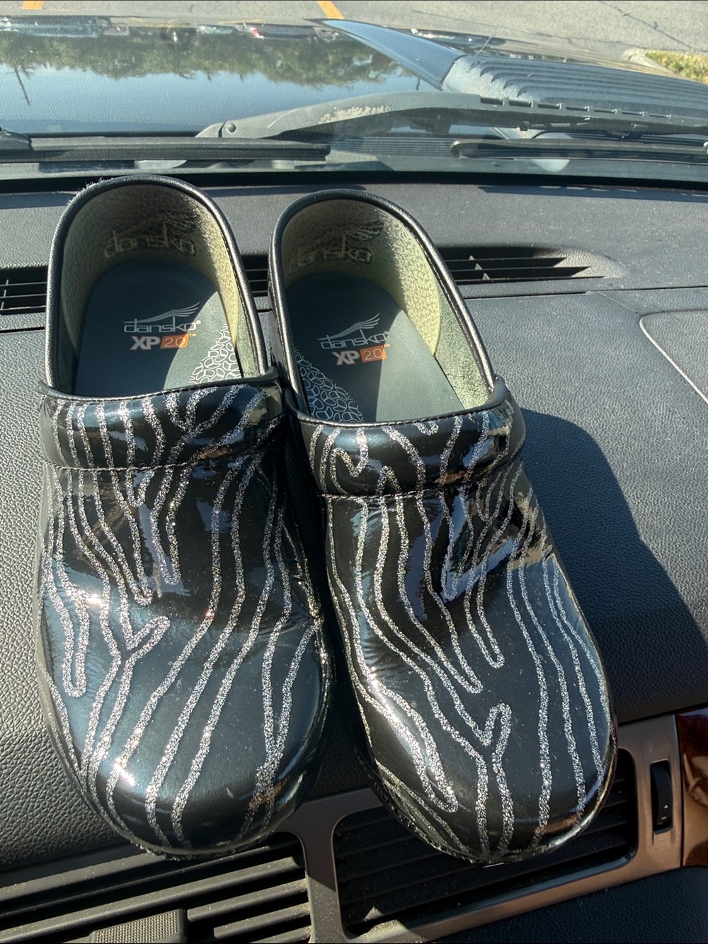 Dansko Black Clog with Silver glitter Zebra Stripes size 37